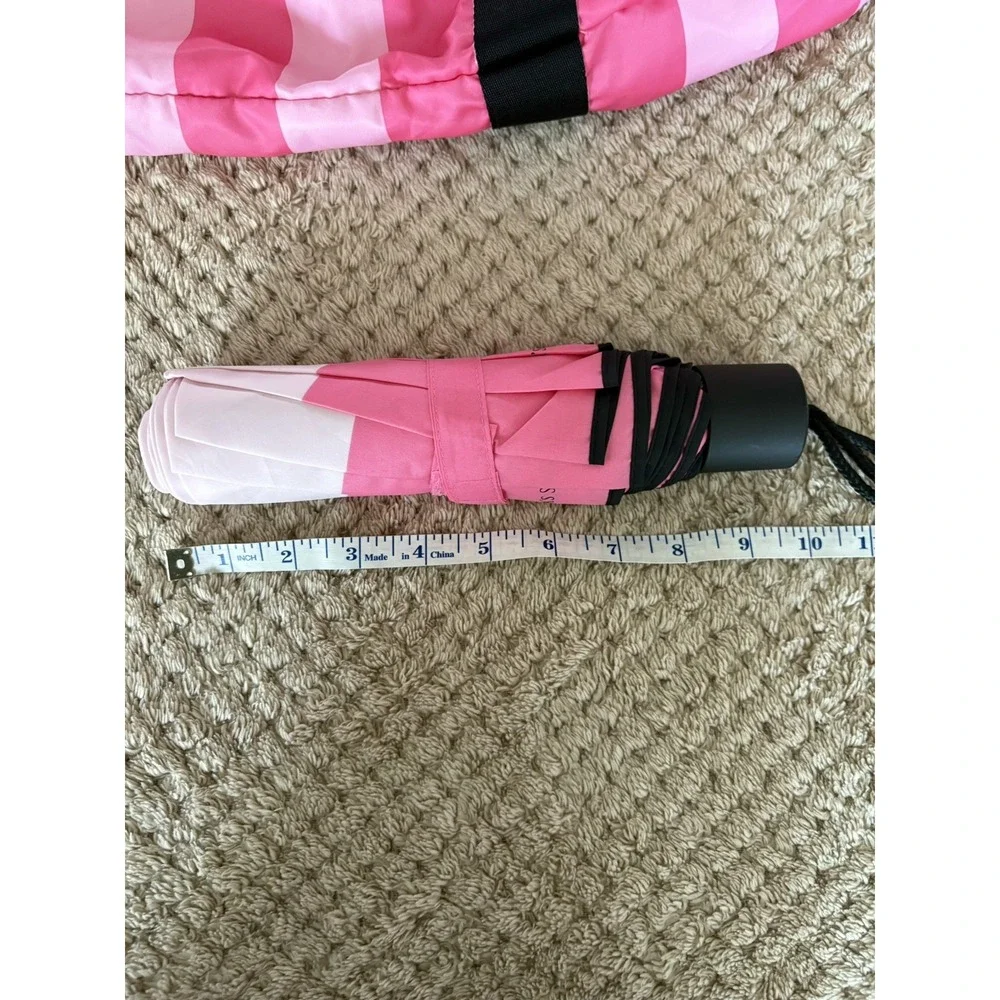 Victoria's Secret Black Pink Stripe Weekender, Make Up Bag And Umbrella Set Bags